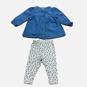 Carters Baby Girl 2-Piece Chambray Top & Flora Legging Outfit Set Size 9M